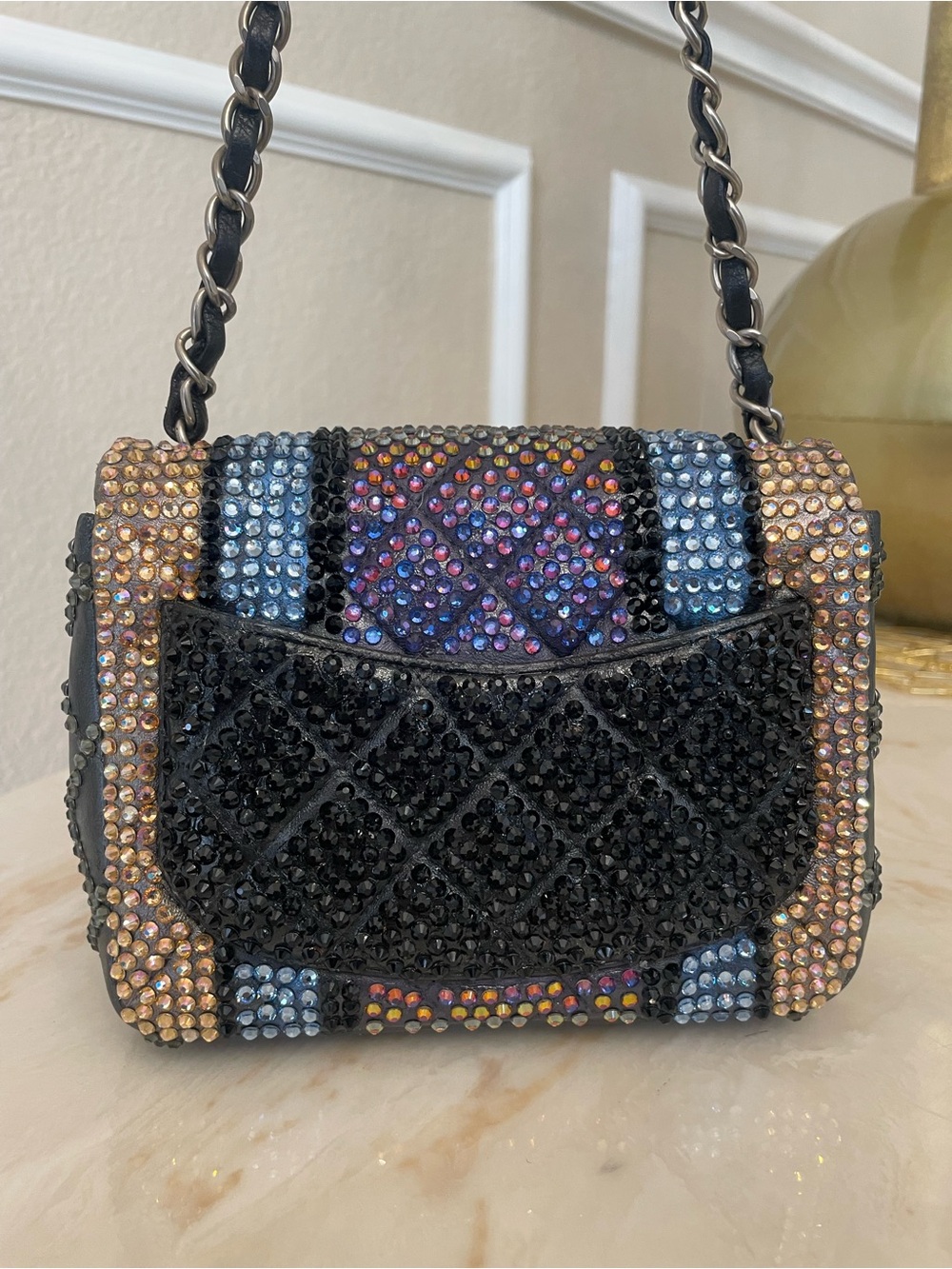 Chanel classic mini small square flap custom strass crystal multicolor stone - Picture 3 of 16
